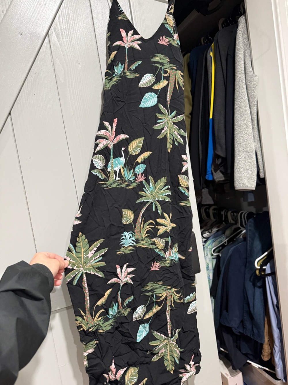 Old Navy Black Maxi Dress with Tropical Floral Accents